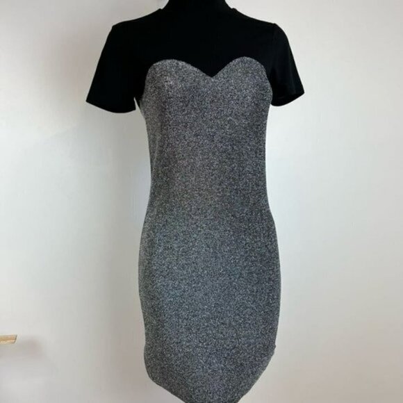 NWT Noisy May Finity Short Dress Metallic Silver & Black Fitted Short Sleeves S - Picture 13 of 14